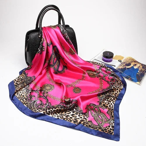 Silk Satin Hijab Scarf - Printed 90cm Square Wrap for Women - ZOOMNSTORE