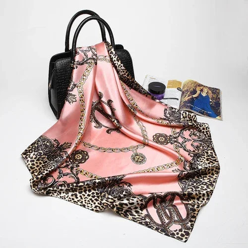Silk Satin Hijab Scarf - Printed 90cm Square Wrap for Women - ZOOMNSTORE