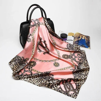 Silk Satin Hijab Scarf - Printed 90cm Square Wrap for Women - ZOOMNSTORE
