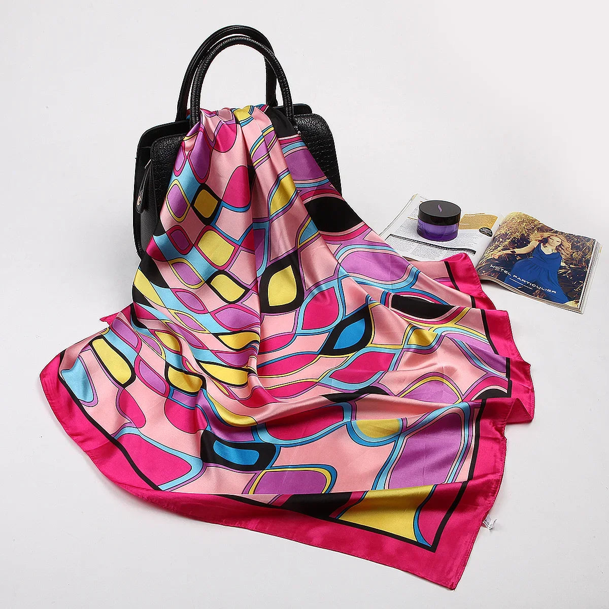 Silk Satin Hijab Scarf - Printed 90cm Square Wrap for Women - ZOOMNSTORE