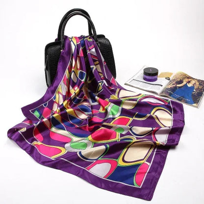 Silk Satin Hijab Scarf - Printed 90cm Square Wrap for Women - ZOOMNSTORE