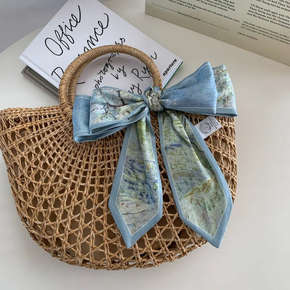 Stylish Satin Silk Scarf - Designer Oil Print Neck Tie  Hair Band for Women - ZOOMNSTORE