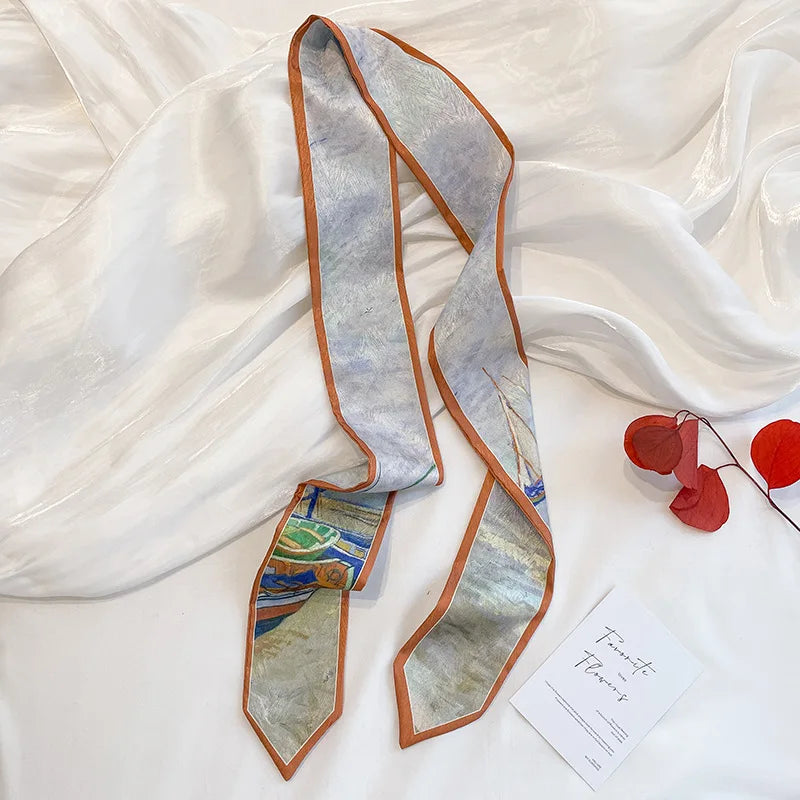 Stylish Satin Silk Scarf - Designer Oil Print Neck Tie  Hair Band for Women - ZOOMNSTORE