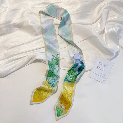 Stylish Satin Silk Scarf - Designer Oil Print Neck Tie  Hair Band for Women - ZOOMNSTORE