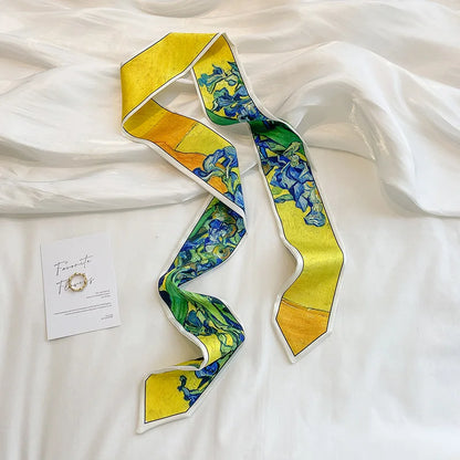 Stylish Satin Silk Scarf - Designer Oil Print Neck Tie  Hair Band for Women - ZOOMNSTORE