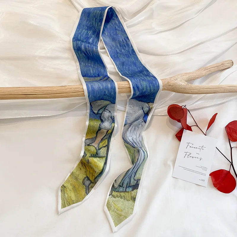 Stylish Satin Silk Scarf - Designer Oil Print Neck Tie  Hair Band for Women - ZOOMNSTORE