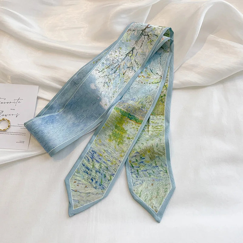 Stylish Satin Silk Scarf - Designer Oil Print Neck Tie  Hair Band for Women - ZOOMNSTORE