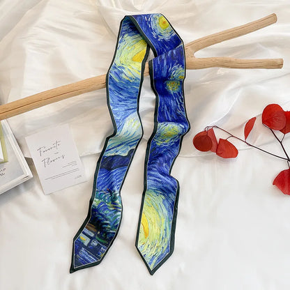 Stylish Satin Silk Scarf - Designer Oil Print Neck Tie  Hair Band for Women - ZOOMNSTORE