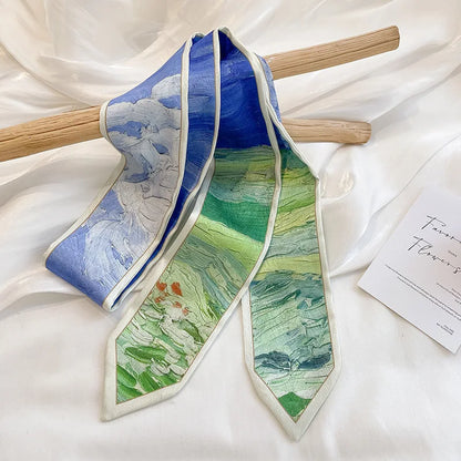 Stylish Satin Silk Scarf - Designer Oil Print Neck Tie  Hair Band for Women - ZOOMNSTORE