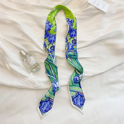 Stylish Satin Silk Scarf - Designer Oil Print Neck Tie  Hair Band for Women - ZOOMNSTORE