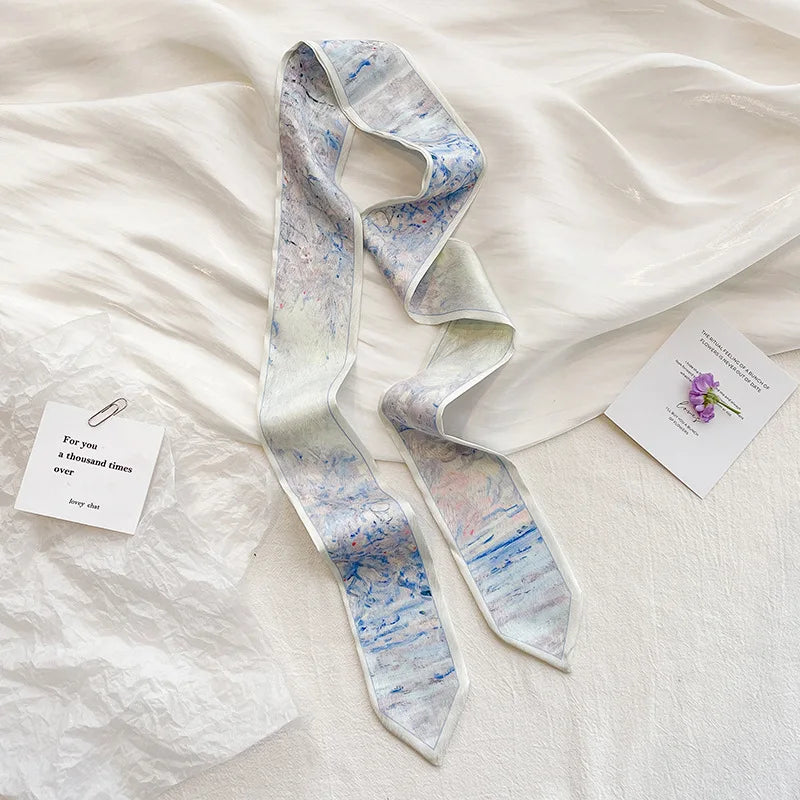 Stylish Satin Silk Scarf - Designer Oil Print Neck Tie  Hair Band for Women - ZOOMNSTORE