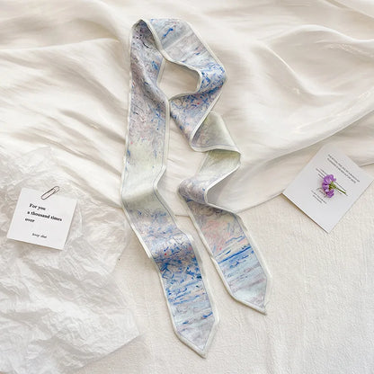 Stylish Satin Silk Scarf - Designer Oil Print Neck Tie  Hair Band for Women - ZOOMNSTORE