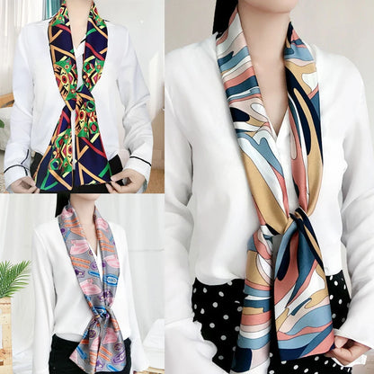 Striped Satin Silk Scarf for Women - Double-Sided Luxury Neck Neckerchief - ZOOMNSTORE
