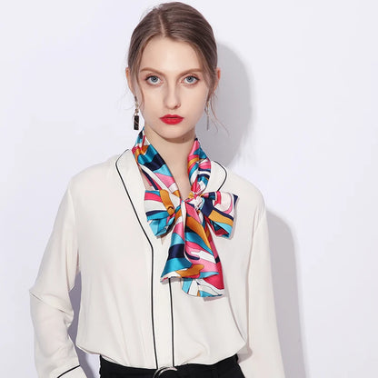 Striped Satin Silk Scarf for Women - Double-Sided Luxury Neck Neckerchief - ZOOMNSTORE