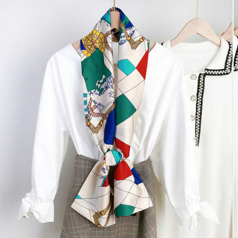 Striped Satin Silk Scarf for Women - Double-Sided Luxury Neck Neckerchief - ZOOMNSTORE
