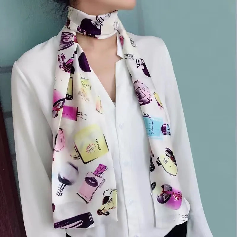 Striped Satin Silk Scarf for Women - Double-Sided Luxury Neck Neckerchief - ZOOMNSTORE