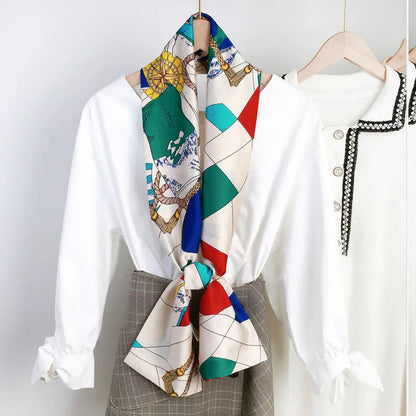 Striped Satin Silk Scarf for Women - Double-Sided Luxury Neck Neckerchief - ZOOMNSTORE