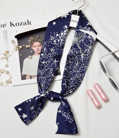 Striped Satin Silk Scarf for Women - Double-Sided Luxury Neck Neckerchief - ZOOMNSTORE