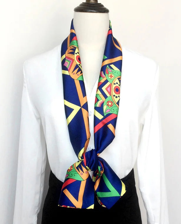 Striped Satin Silk Scarf for Women - Double-Sided Luxury Neck Neckerchief - ZOOMNSTORE