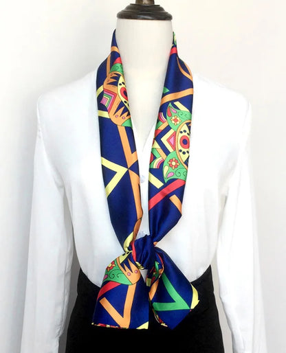 Striped Satin Silk Scarf for Women - Double-Sided Luxury Neck Neckerchief - ZOOMNSTORE