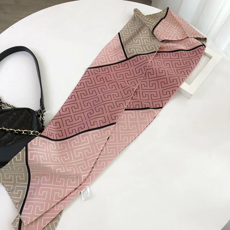Striped Satin Silk Scarf for Women - Double-Sided Luxury Neck Neckerchief - ZOOMNSTORE