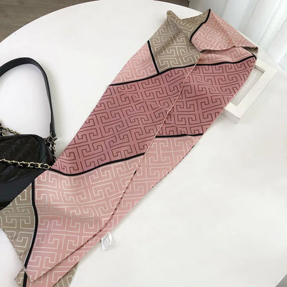 Striped Satin Silk Scarf for Women - Double-Sided Luxury Neck Neckerchief - ZOOMNSTORE