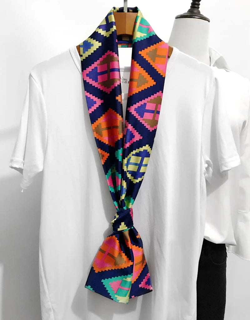 Striped Satin Silk Scarf for Women - Double-Sided Luxury Neck Neckerchief - ZOOMNSTORE