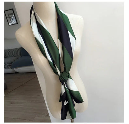Striped Satin Silk Scarf for Women - Double-Sided Luxury Neck Neckerchief - ZOOMNSTORE