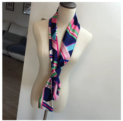 Striped Satin Silk Scarf for Women - Double-Sided Luxury Neck Neckerchief - ZOOMNSTORE
