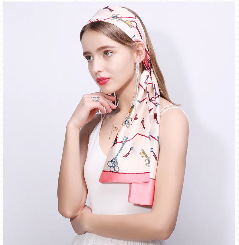 Striped Satin Silk Scarf for Women - Double-Sided Luxury Neck Neckerchief - ZOOMNSTORE