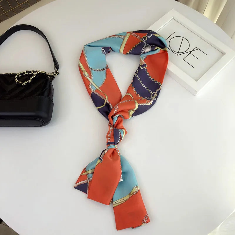 Striped Satin Silk Scarf for Women - Double-Sided Luxury Neck Neckerchief - ZOOMNSTORE