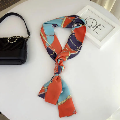 Striped Satin Silk Scarf for Women - Double-Sided Luxury Neck Neckerchief - ZOOMNSTORE