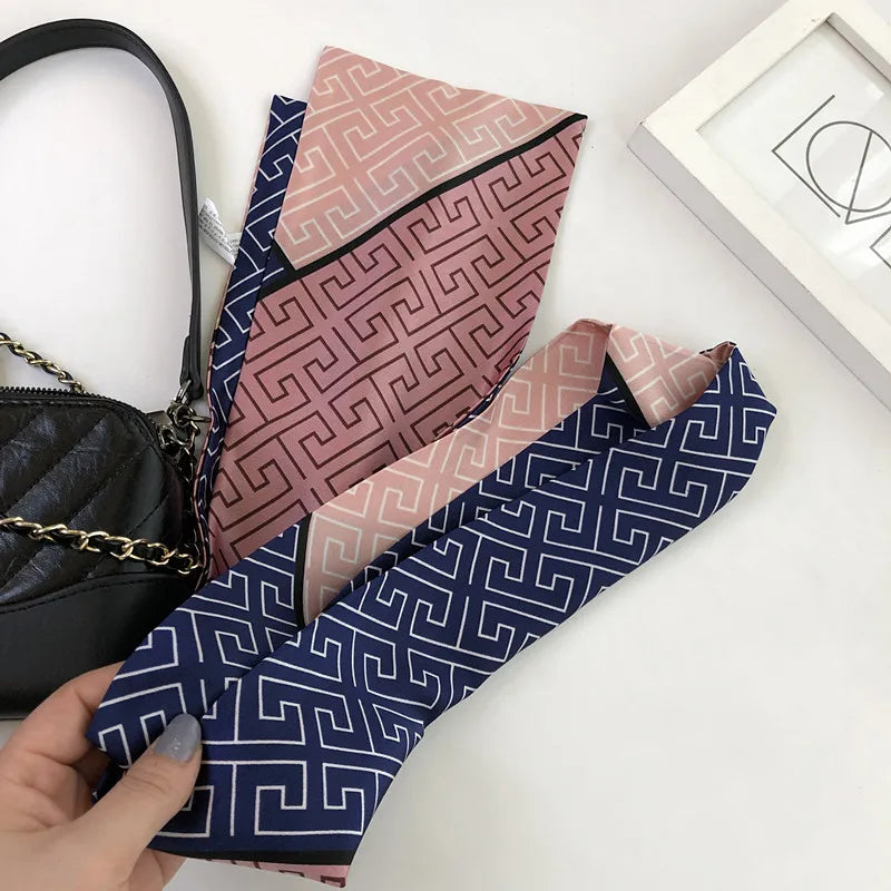 Striped Satin Silk Scarf for Women - Double-Sided Luxury Neck Neckerchief - ZOOMNSTORE