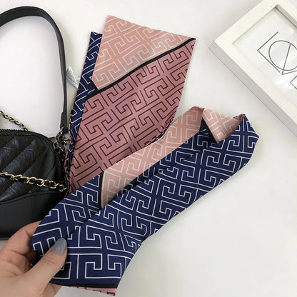 Striped Satin Silk Scarf for Women - Double-Sided Luxury Neck Neckerchief - ZOOMNSTORE