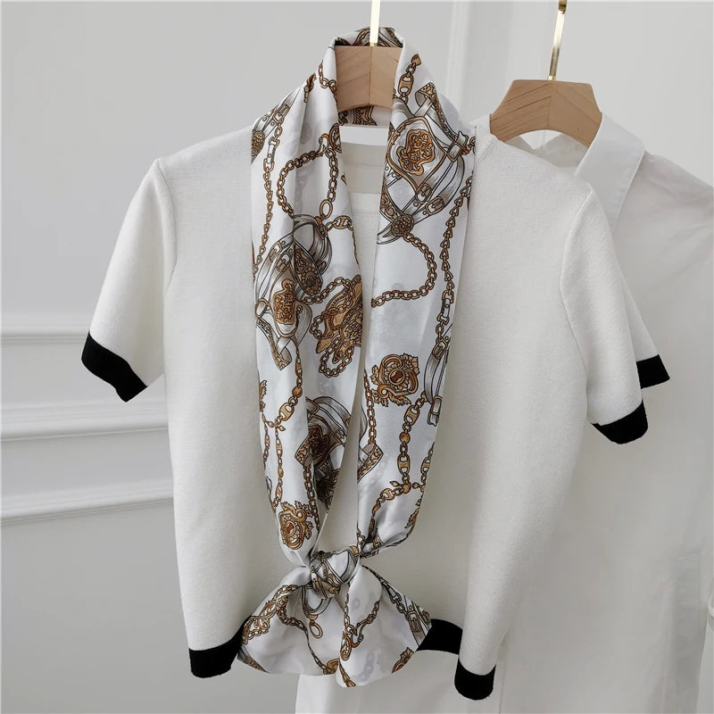 Striped Satin Silk Scarf for Women - Double-Sided Luxury Neck Neckerchief - ZOOMNSTORE