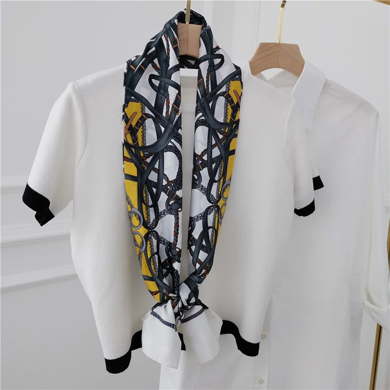 Striped Satin Silk Scarf for Women - Double-Sided Luxury Neck Neckerchief - ZOOMNSTORE