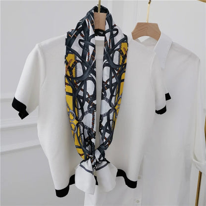 Striped Satin Silk Scarf for Women - Double-Sided Luxury Neck Neckerchief - ZOOMNSTORE