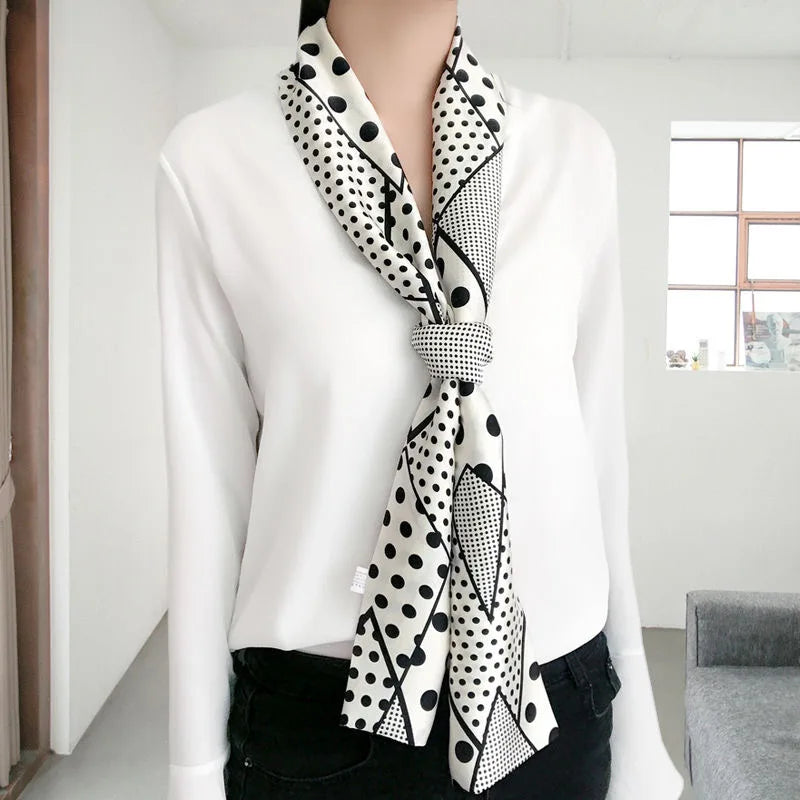 Striped Satin Silk Scarf for Women - Double-Sided Luxury Neck Neckerchief - ZOOMNSTORE