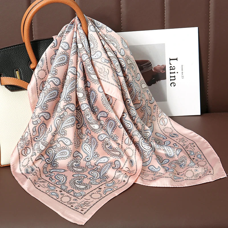 Luxury Satin Silk Scarf - Womens Fashion Shawl Hijab Neckerchief Bandana 2023 - ZOOMNSTORE