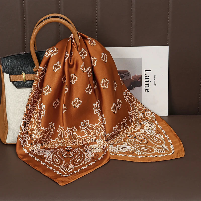 Luxury Satin Silk Scarf - Womens Fashion Shawl Hijab Neckerchief Bandana 2023 - ZOOMNSTORE