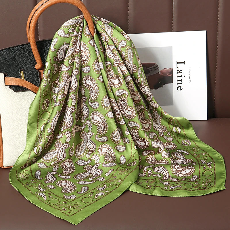 Luxury Satin Silk Scarf - Womens Fashion Shawl Hijab Neckerchief Bandana 2023 - ZOOMNSTORE
