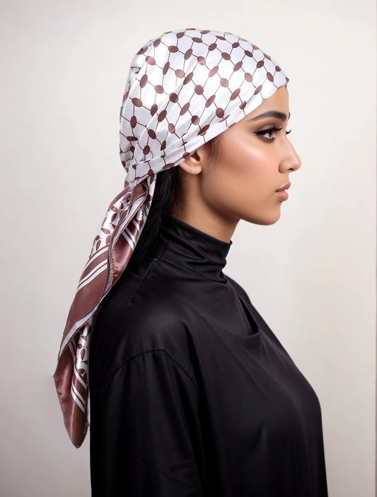 Silk Palestine Scarf - Printed Keffiyeh Hijab Small Square Bandana - ZOOMNSTORE