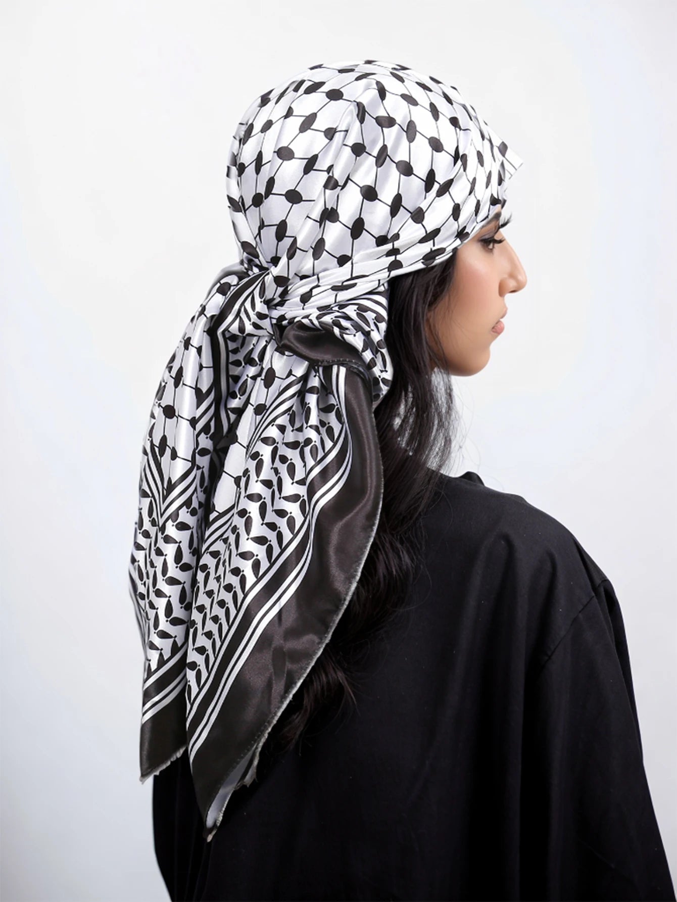Silk Palestine Scarf - Printed Keffiyeh Hijab Small Square Bandana - ZOOMNSTORE