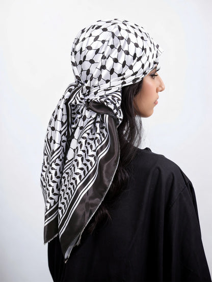 Silk Palestine Scarf - Printed Keffiyeh Hijab Small Square Bandana - ZOOMNSTORE