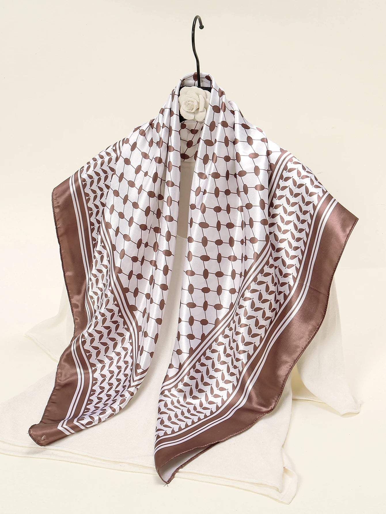 Silk Palestine Scarf - Printed Keffiyeh Hijab Small Square Bandana - ZOOMNSTORE