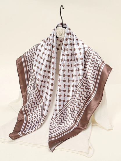 Silk Palestine Scarf - Printed Keffiyeh Hijab Small Square Bandana - ZOOMNSTORE