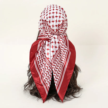 Silk Palestine Scarf - Printed Keffiyeh Hijab Small Square Bandana - ZOOMNSTORE