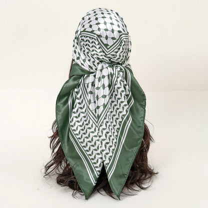 Silk Palestine Scarf - Printed Keffiyeh Hijab Small Square Bandana - ZOOMNSTORE