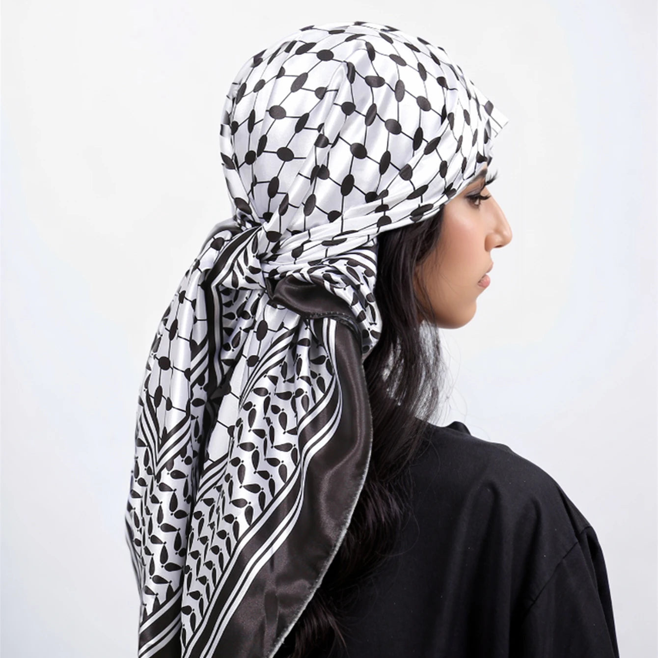 Silk Palestine Scarf - Printed Keffiyeh Hijab Small Square Bandana - ZOOMNSTORE