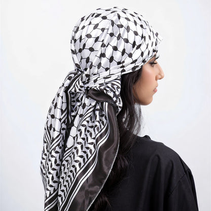 Silk Palestine Scarf - Printed Keffiyeh Hijab Small Square Bandana - ZOOMNSTORE